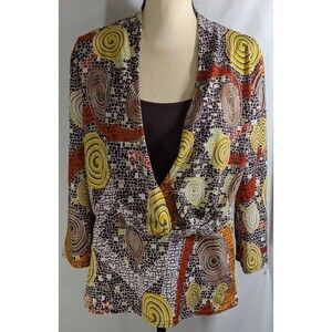 Michelle Thomas Blouse 3/4 Sleeve Geometric Pattern Multicolor Womans Size Large